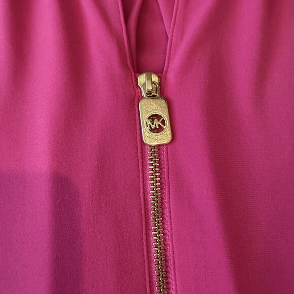 Michael Kors Women’s XL Magenta Pink Zip Front Blouse Roll Tab Sleeves - Picture 6 of 13